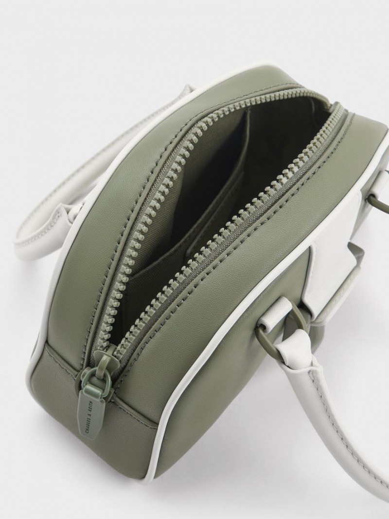Geanta Tote Charles & Keith Gabine Two-Tone Piele Bowling Masline Verzi | 075VMUQNS