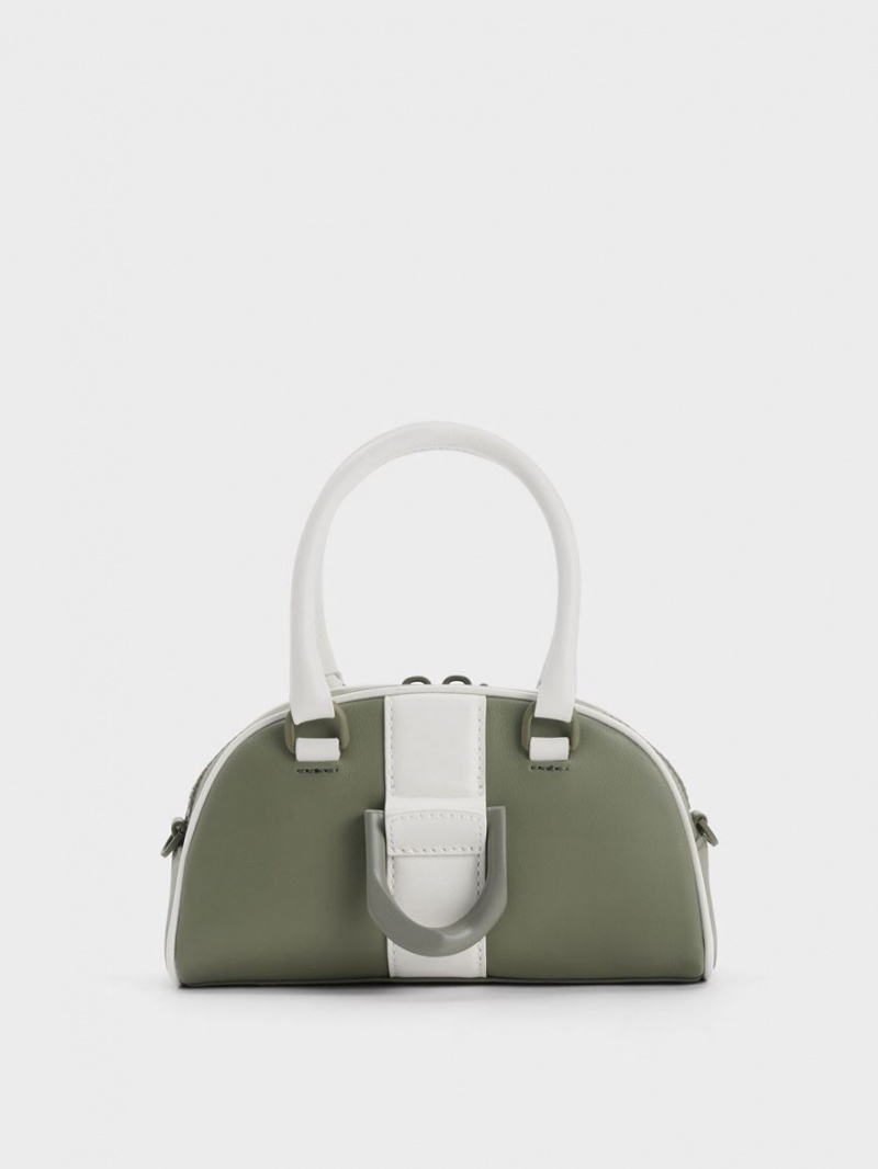 Geanta Tote Charles & Keith Gabine Two-Tone Piele Bowling Masline Verzi | 075VMUQNS