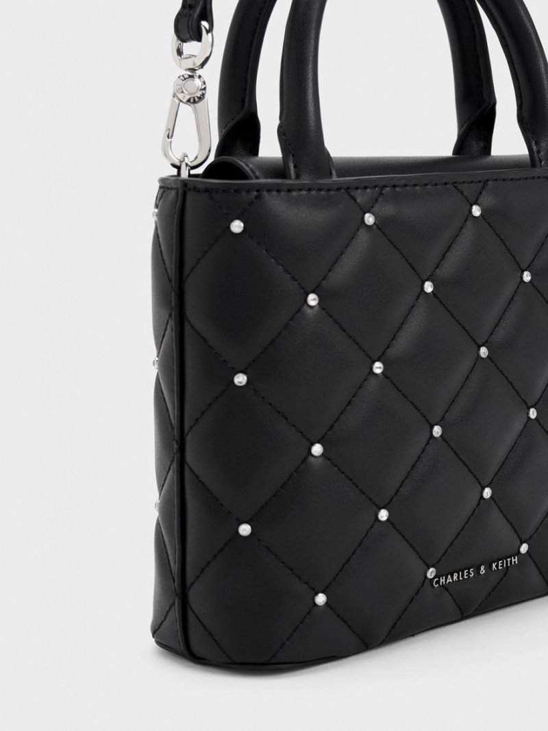 Geanta Tote Charles & Keith Gem-Embellished Căptușită Negrii | 859VPFGLX