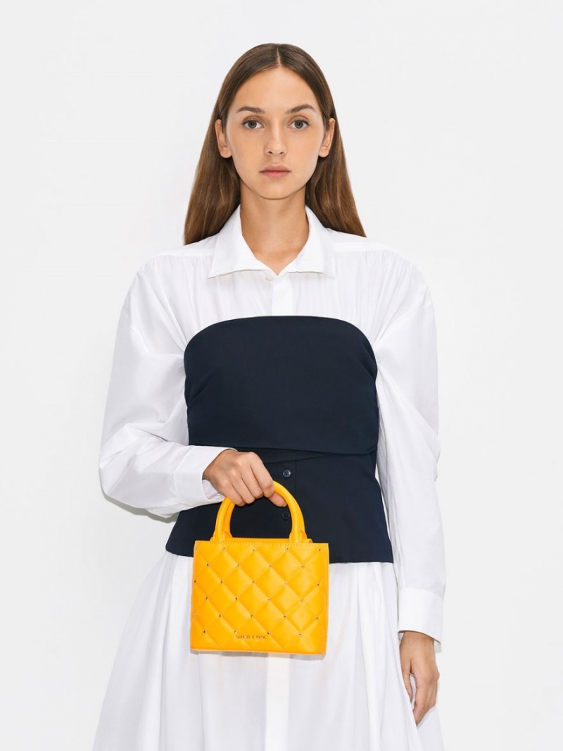 Geanta Tote Charles & Keith Gem-Embellished Căptușită Portocalii | 046YCDVPA