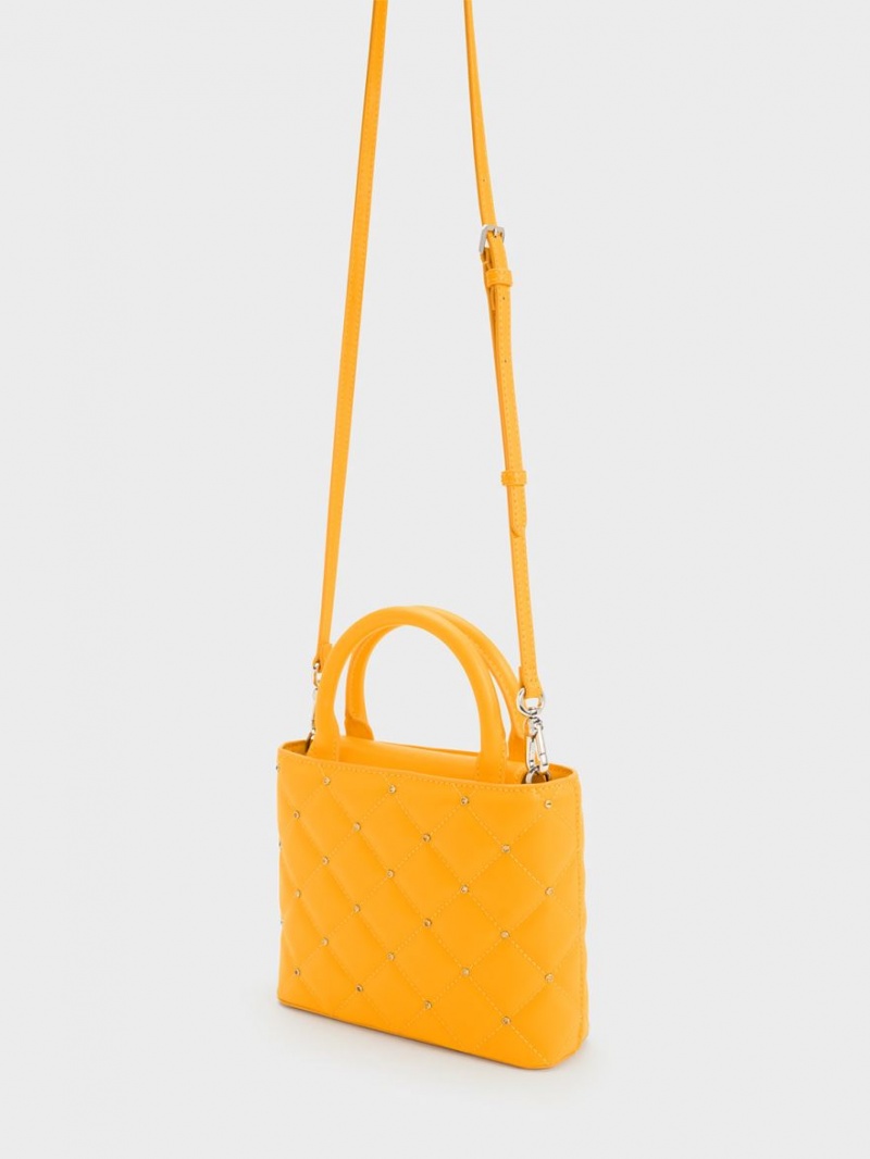 Geanta Tote Charles & Keith Gem-Embellished Căptușită Portocalii | 046YCDVPA