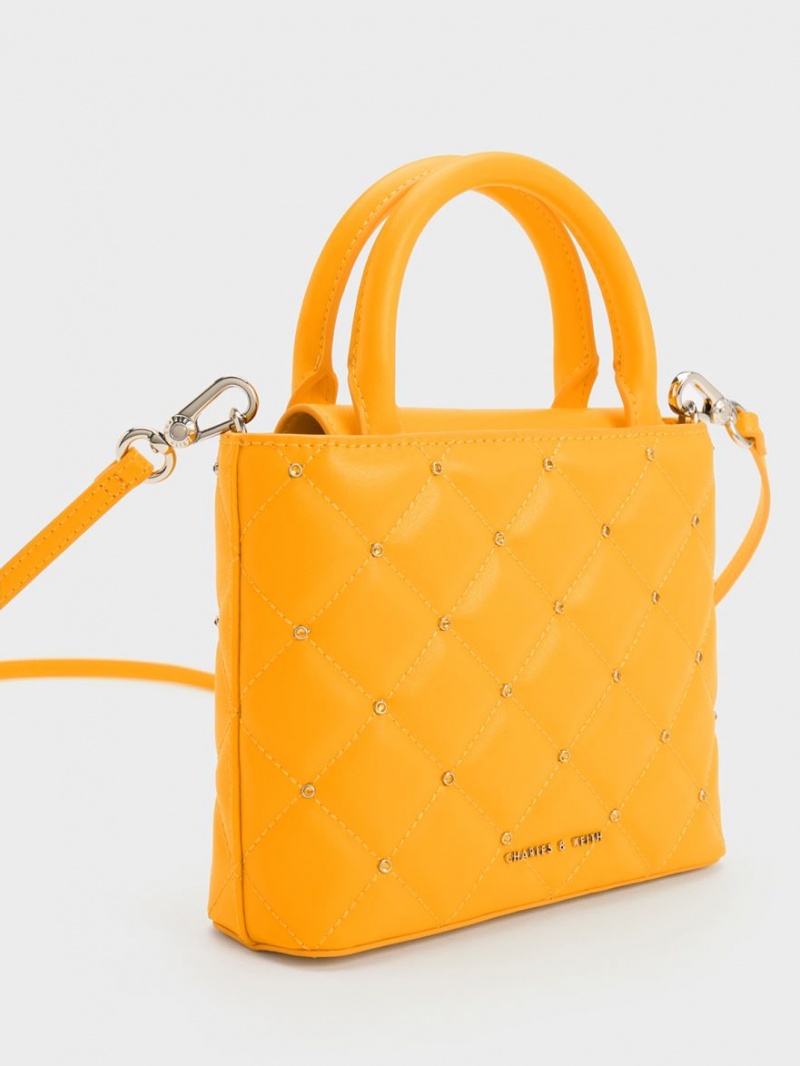 Geanta Tote Charles & Keith Gem-Embellished Căptușită Portocalii | 046YCDVPA