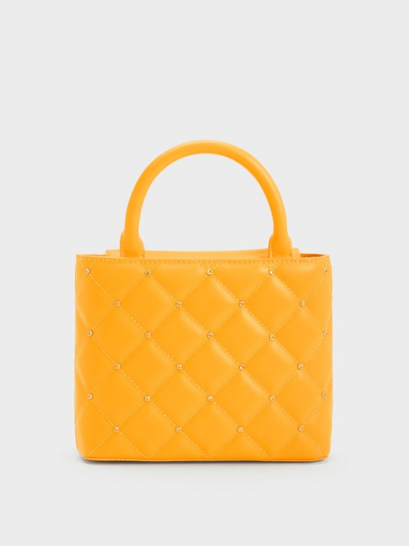 Geanta Tote Charles & Keith Gem-Embellished Căptușită Portocalii | 046YCDVPA