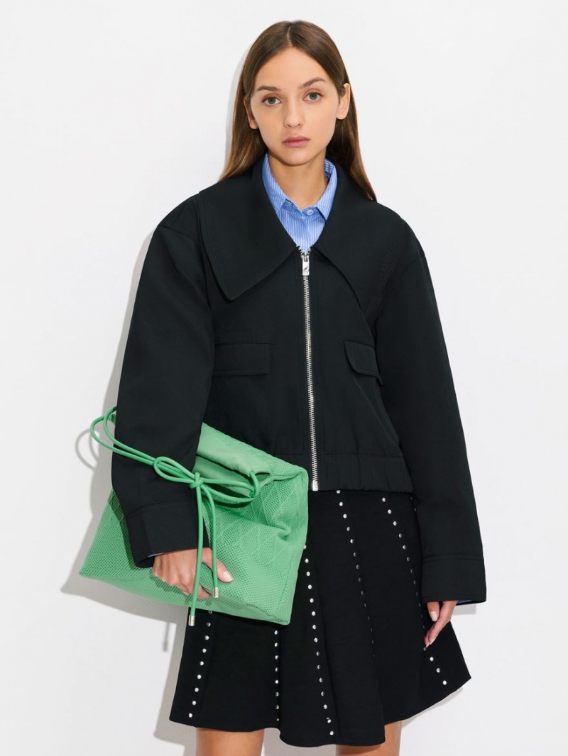 Geanta Tote Charles & Keith Genoa Bow-Tie Tricotate Verzi | 897IMCKZB