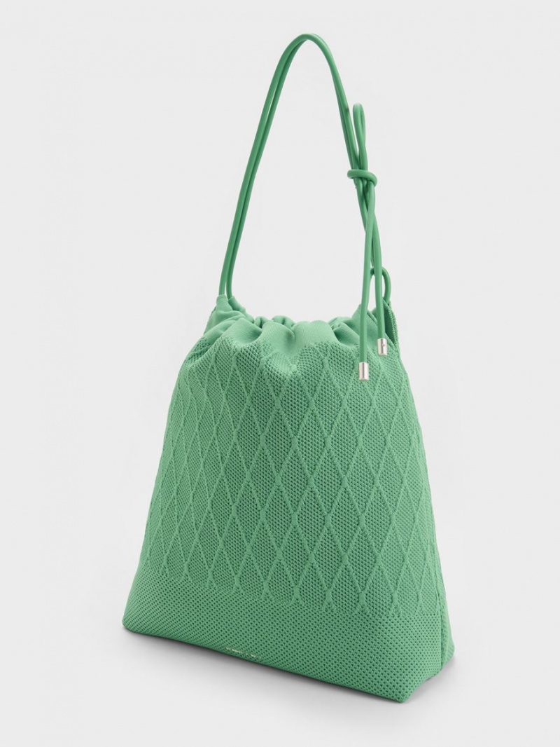 Geanta Tote Charles & Keith Genoa Bow-Tie Tricotate Verzi | 897IMCKZB