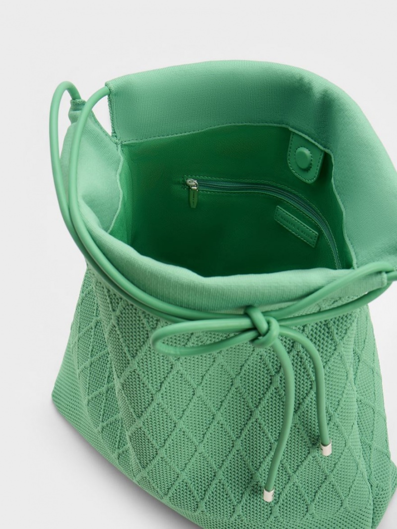 Geanta Tote Charles & Keith Genoa Bow-Tie Tricotate Verzi | 897IMCKZB