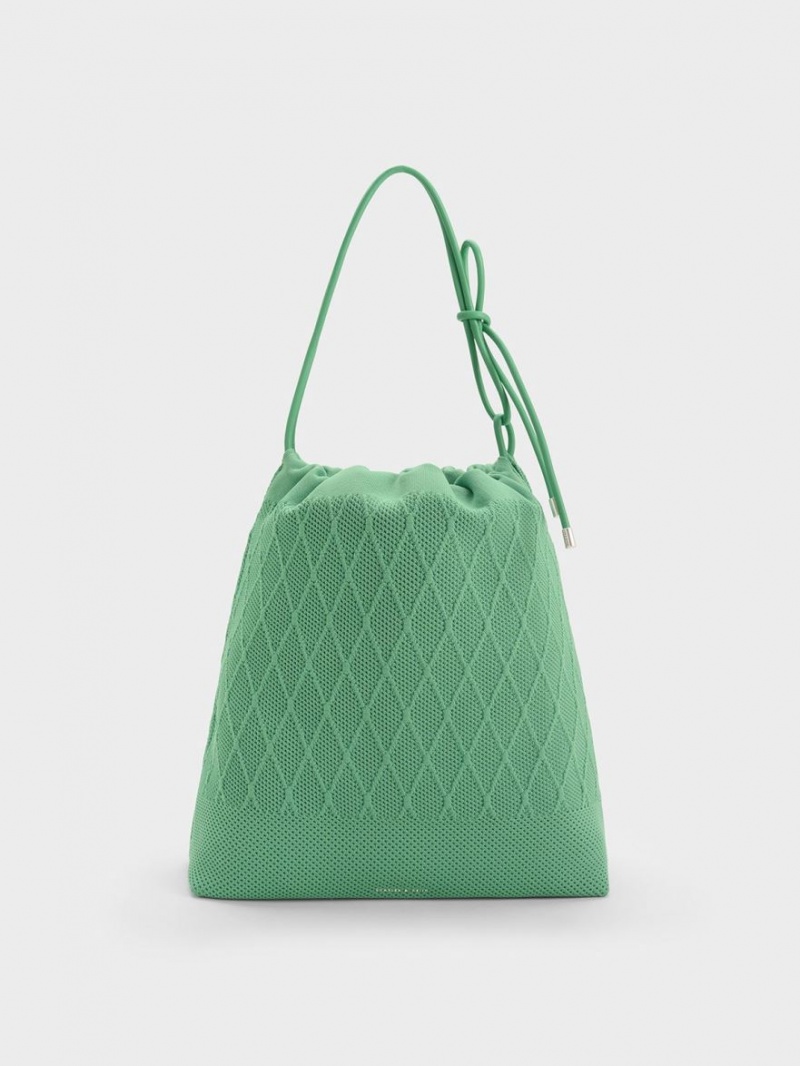 Geanta Tote Charles & Keith Genoa Bow-Tie Tricotate Verzi | 897IMCKZB