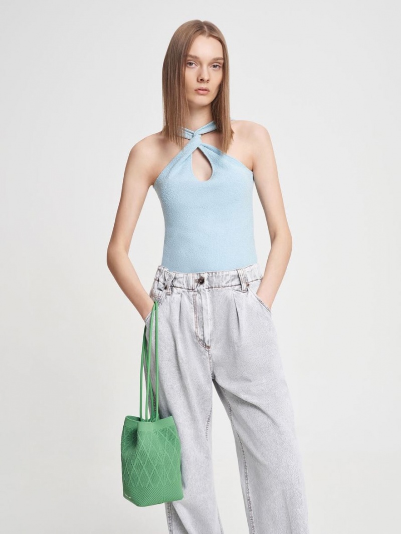 Geanta Tote Charles & Keith Genoa Tricotate Drawstring Verzi | 239JWAIUL