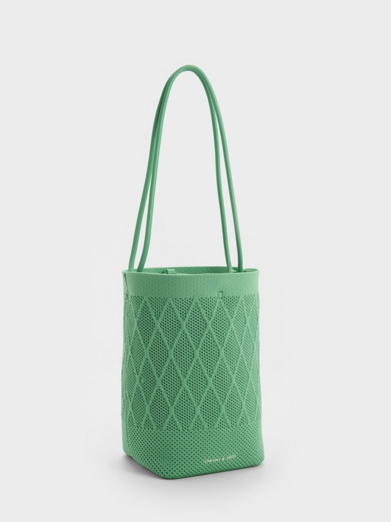 Geanta Tote Charles & Keith Genoa Tricotate Drawstring Verzi | 239JWAIUL