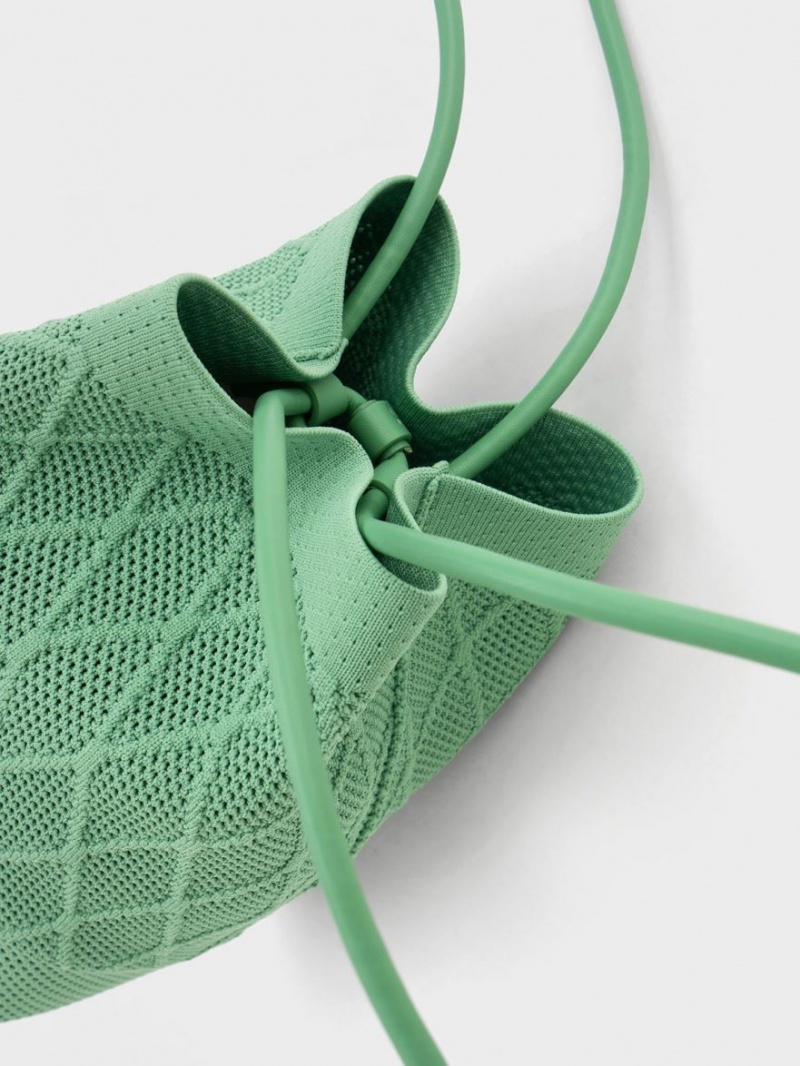 Geanta Tote Charles & Keith Genoa Tricotate Drawstring Verzi | 239JWAIUL