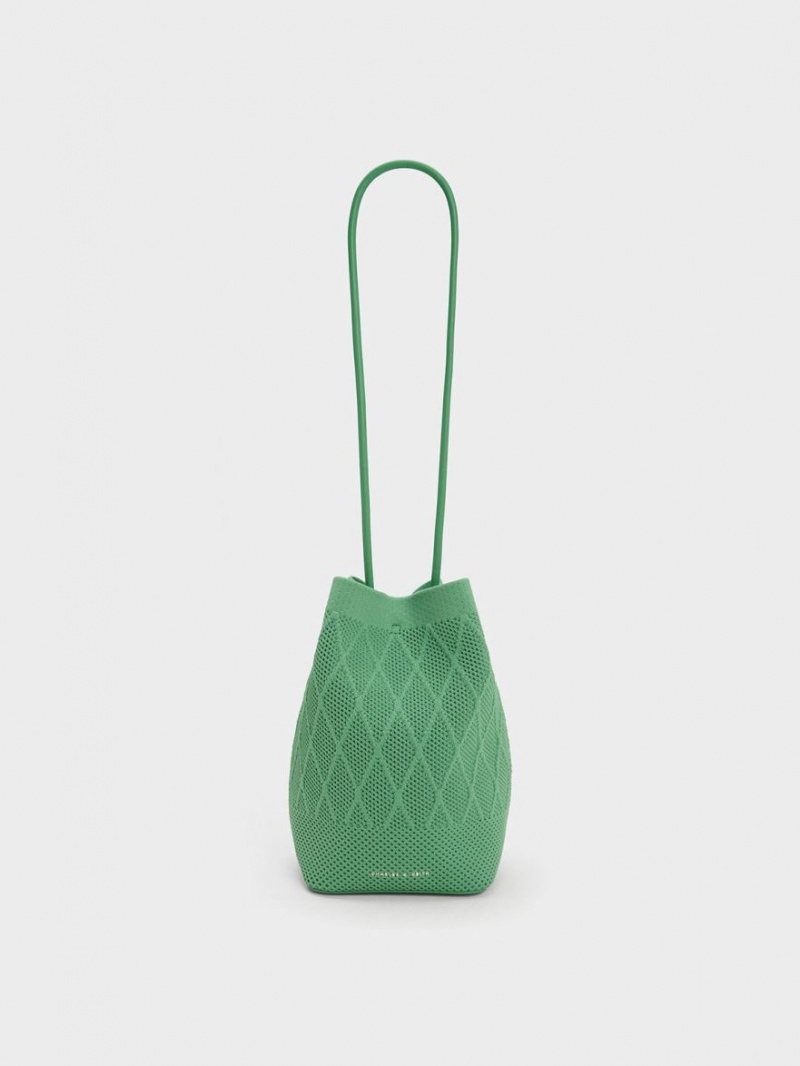 Geanta Tote Charles & Keith Genoa Tricotate Drawstring Verzi | 239JWAIUL