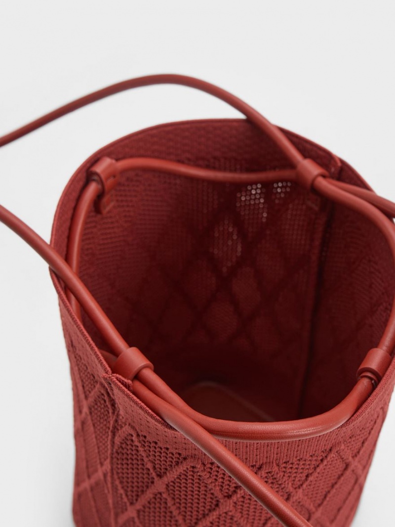 Geanta Tote Charles & Keith Genoa Tricotate Drawstring Rosii Inchis | 786HDKUPT