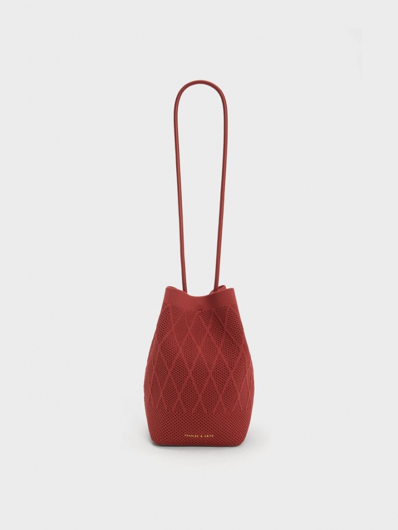 Geanta Tote Charles & Keith Genoa Tricotate Drawstring Rosii Inchis | 786HDKUPT