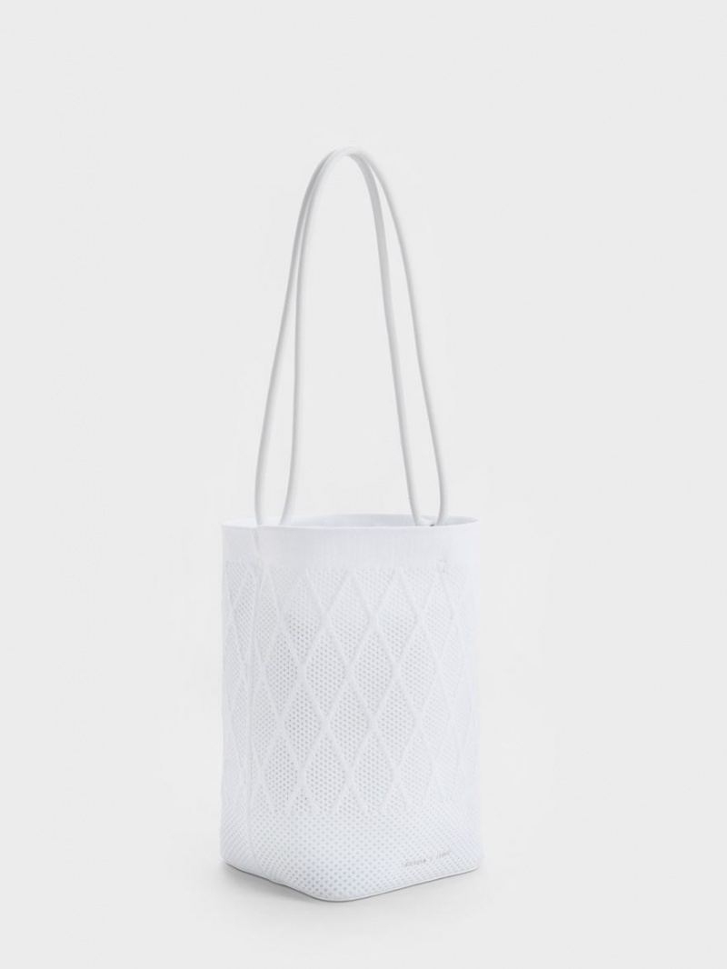 Geanta Tote Charles & Keith Genoa Tricotate Drawstring Albi | 732YOJATP
