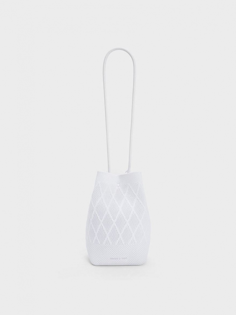 Geanta Tote Charles & Keith Genoa Tricotate Drawstring Albi | 732YOJATP