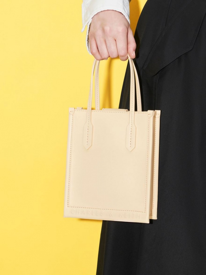 Geanta Tote Charles & Keith Geometric Bej | 653ZYKOES