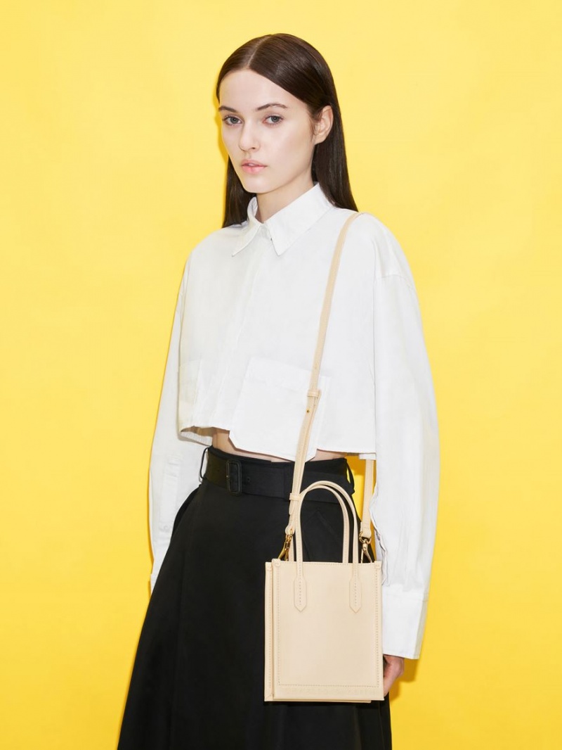 Geanta Tote Charles & Keith Geometric Bej | 653ZYKOES