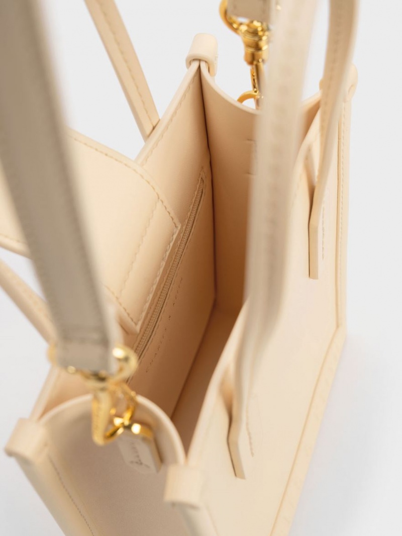 Geanta Tote Charles & Keith Geometric Bej | 653ZYKOES