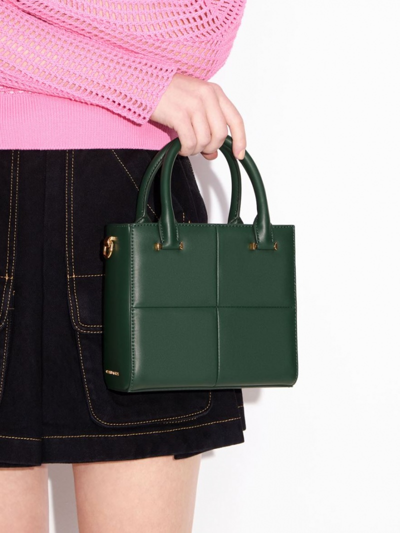 Geanta Tote Charles & Keith Georgette Square Verzi Inchis | 213GEPRIT