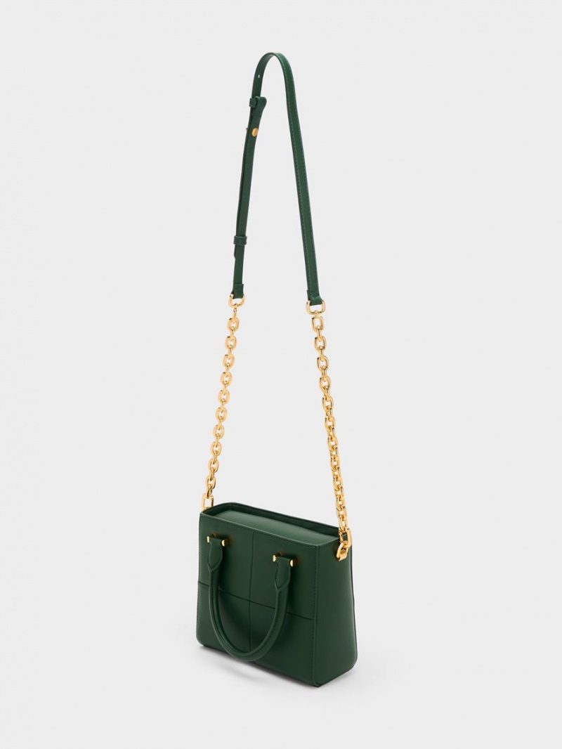 Geanta Tote Charles & Keith Georgette Square Verzi Inchis | 213GEPRIT