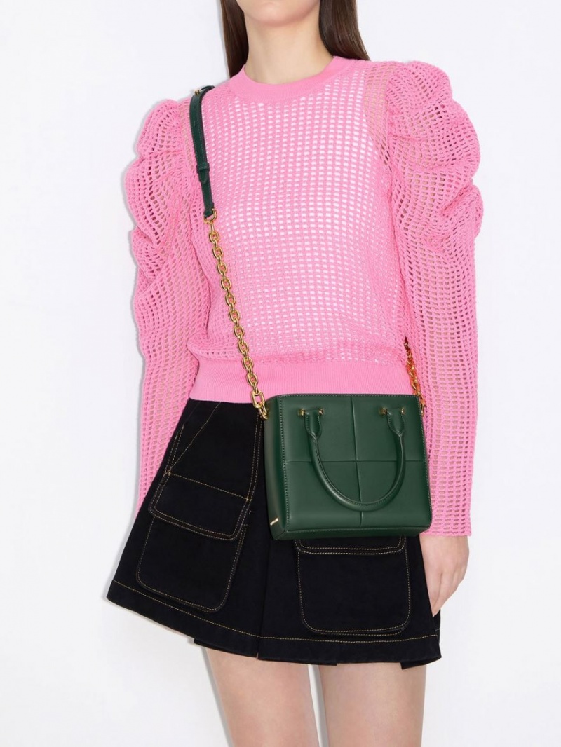 Geanta Tote Charles & Keith Georgette Square Verzi Inchis | 213GEPRIT