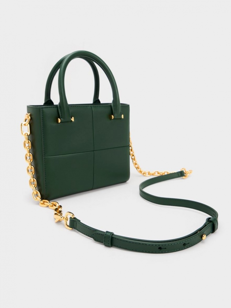 Geanta Tote Charles & Keith Georgette Square Verzi Inchis | 213GEPRIT