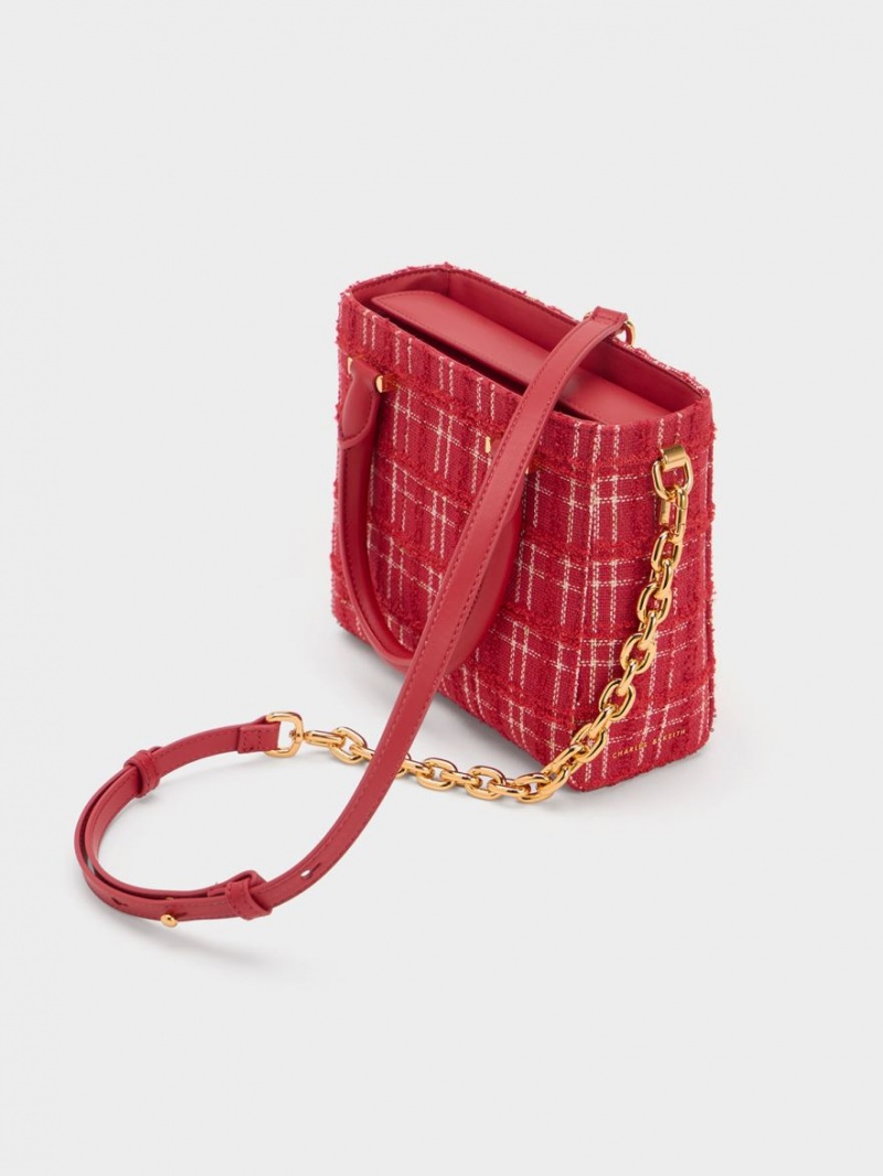 Geanta Tote Charles & Keith Georgette Tweed Square Rosii | 742AJFQPD