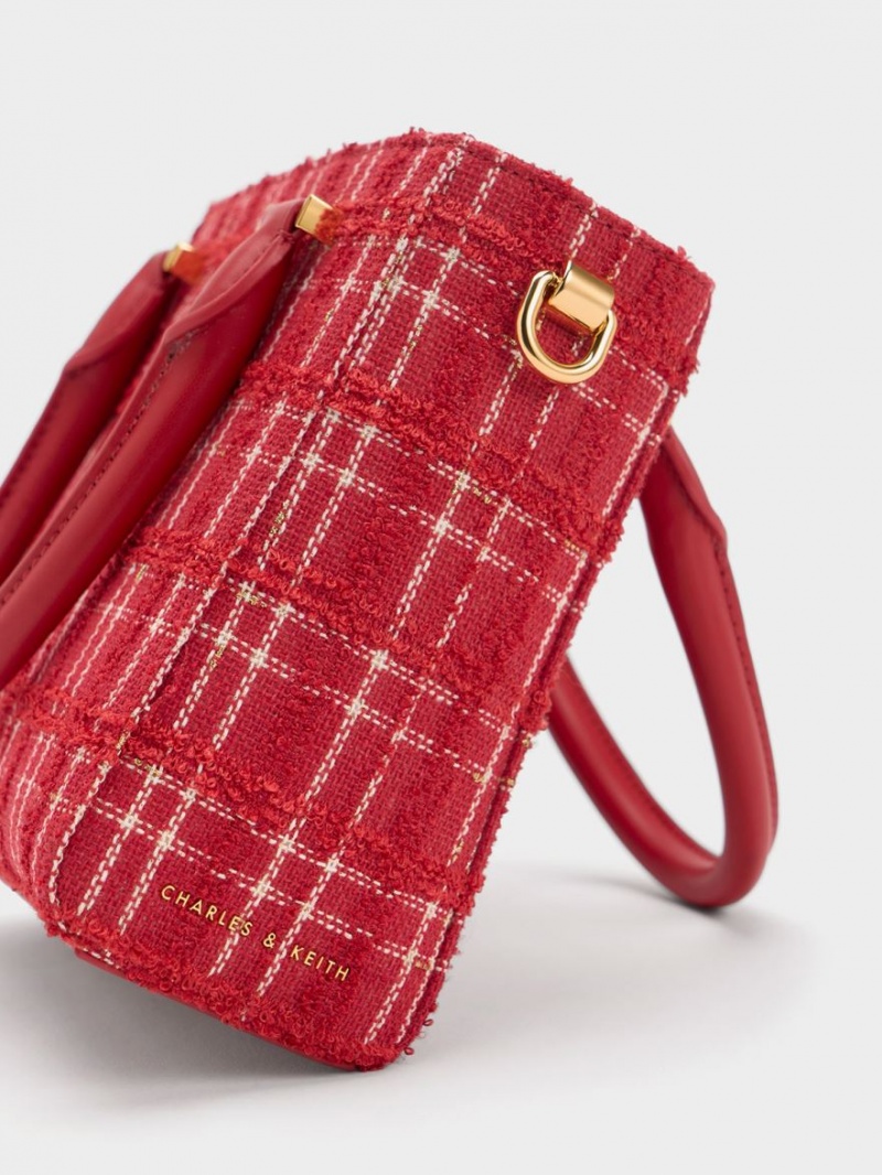 Geanta Tote Charles & Keith Georgette Tweed Square Rosii | 742AJFQPD
