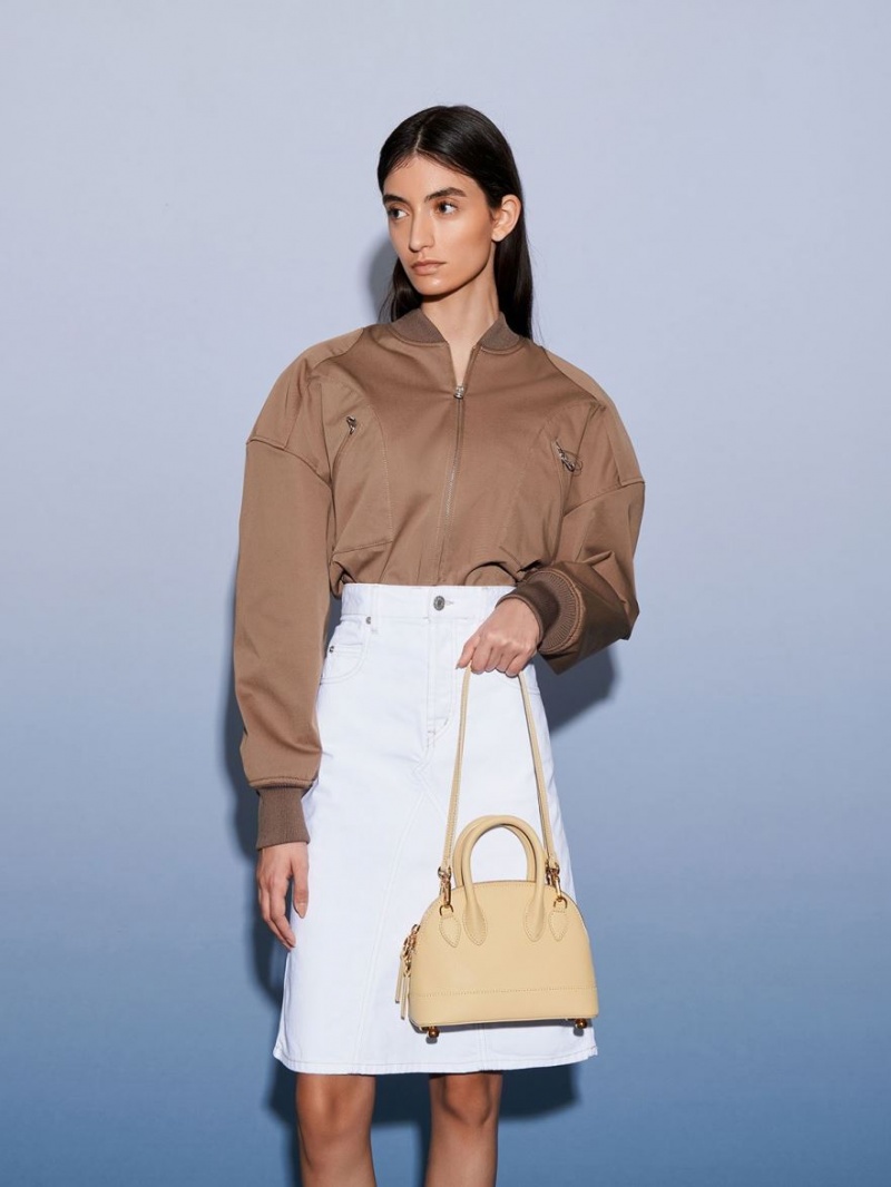Geanta Tote Charles & Keith Harmonee Bowling Bej | 815OPLFDB