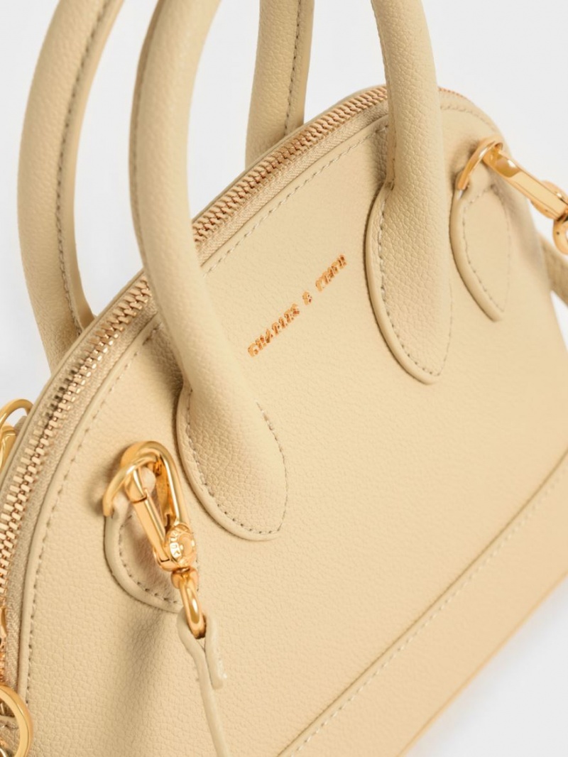 Geanta Tote Charles & Keith Harmonee Bowling Bej | 815OPLFDB