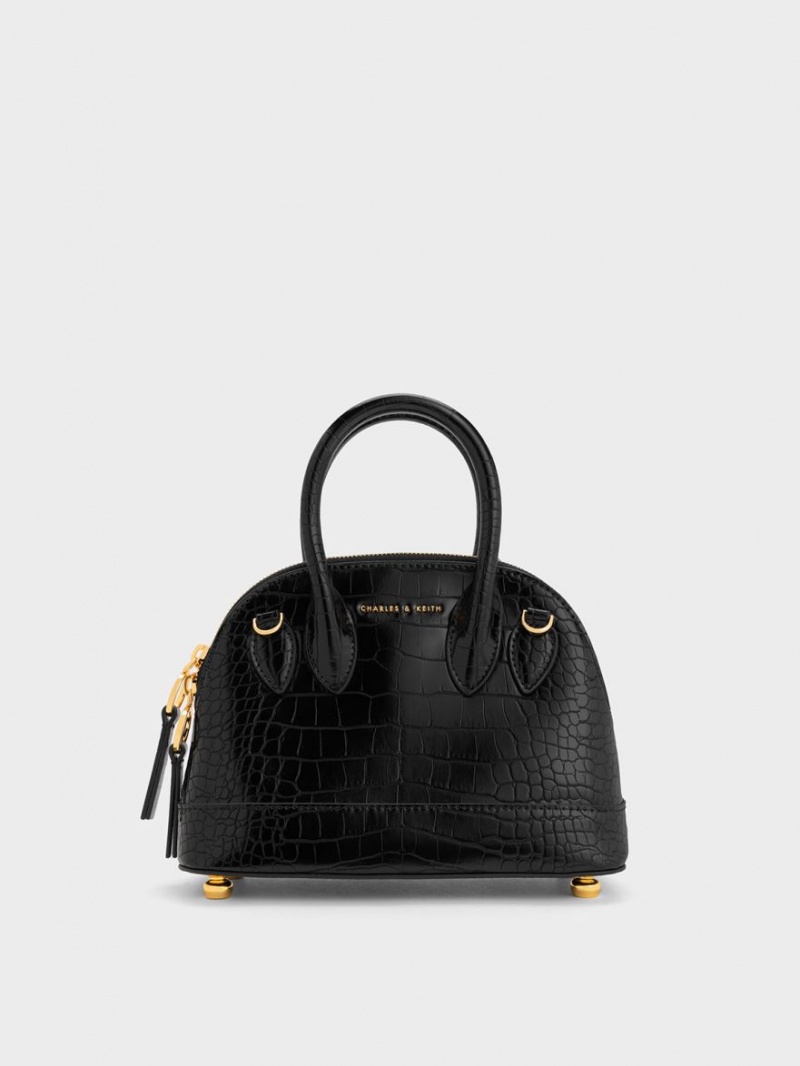 Geanta Tote Charles & Keith Harmonee Croc-Embossed Bowling Negrii | 794INBKRD