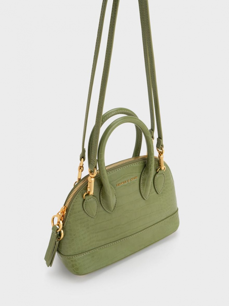Geanta Tote Charles & Keith Harmonee Croc-Embossed Bowling Masline Verzi | 057ALTGDS