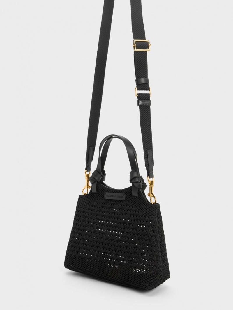 Geanta Tote Charles & Keith Ida Knotted Handle Tricotate Negrii | 812IMSQLT