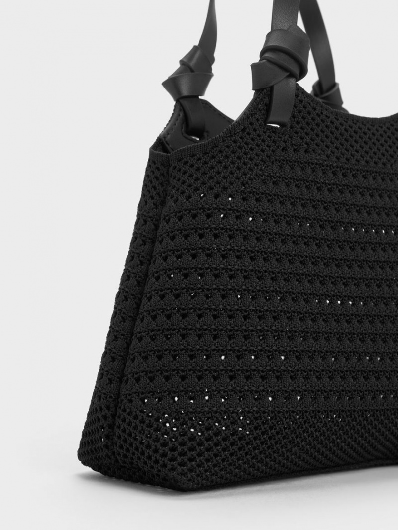 Geanta Tote Charles & Keith Ida Knotted Handle Tricotate Negrii | 812IMSQLT