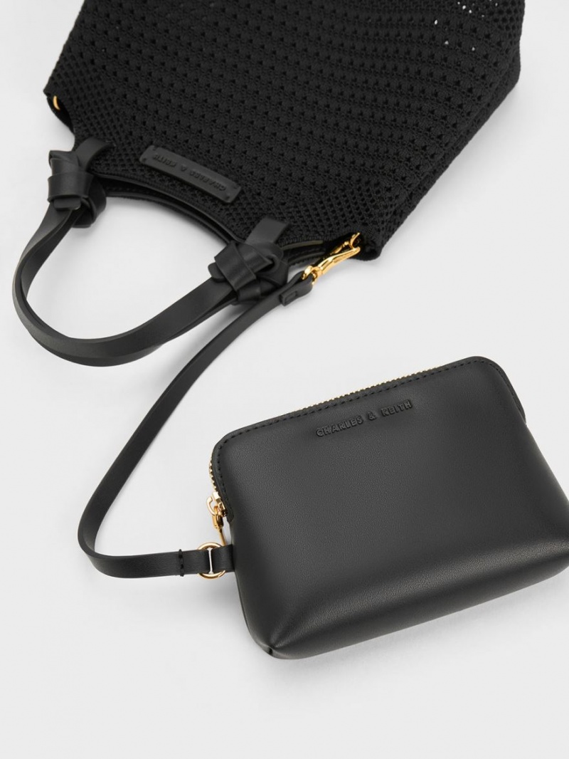 Geanta Tote Charles & Keith Ida Knotted Handle Tricotate Negrii | 812IMSQLT