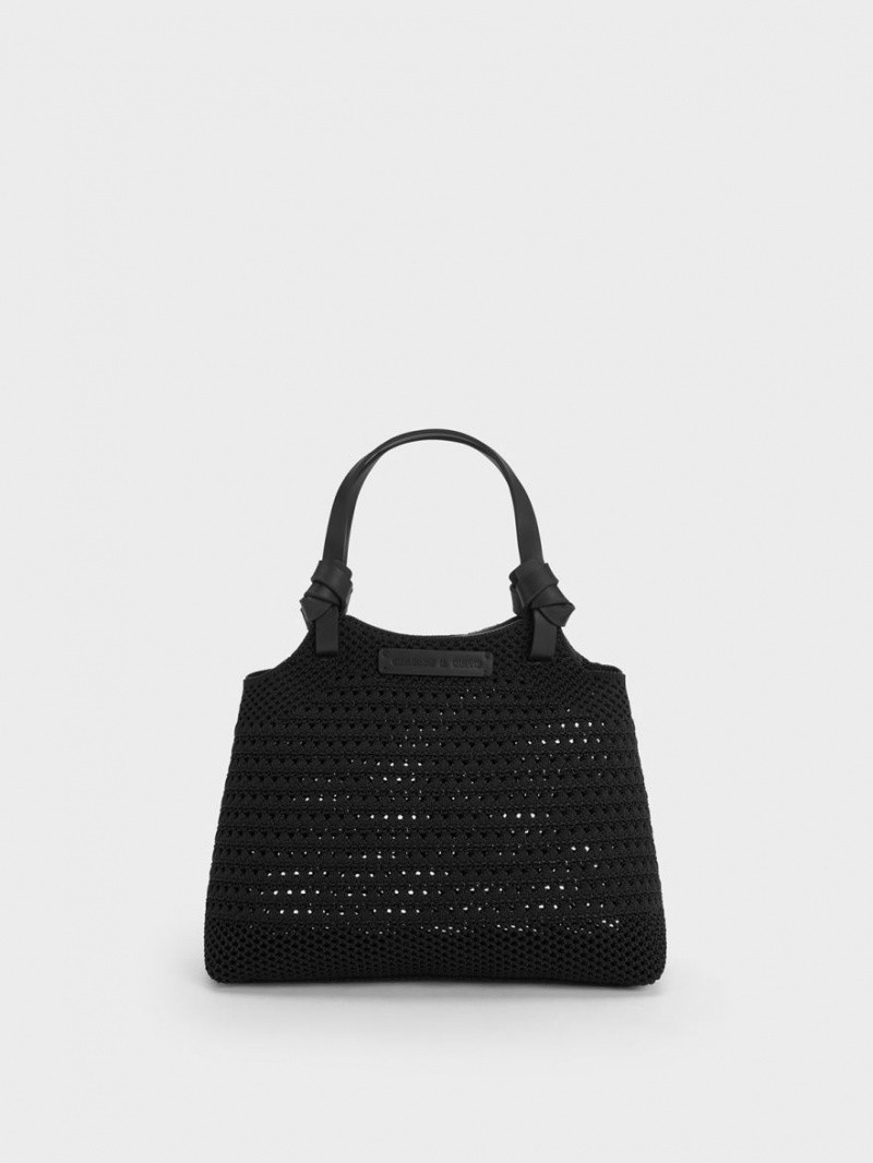 Geanta Tote Charles & Keith Ida Knotted Handle Tricotate Negrii | 812IMSQLT