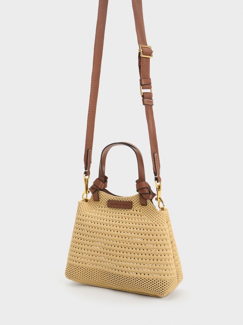 Geanta Tote Charles & Keith Ida Knotted Handle Tricotate Bej | 041TCIORX