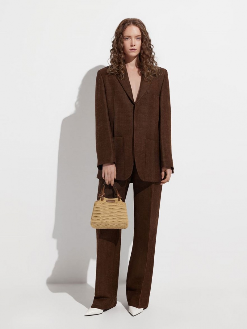 Geanta Tote Charles & Keith Ida Knotted Handle Tricotate Bej | 041TCIORX