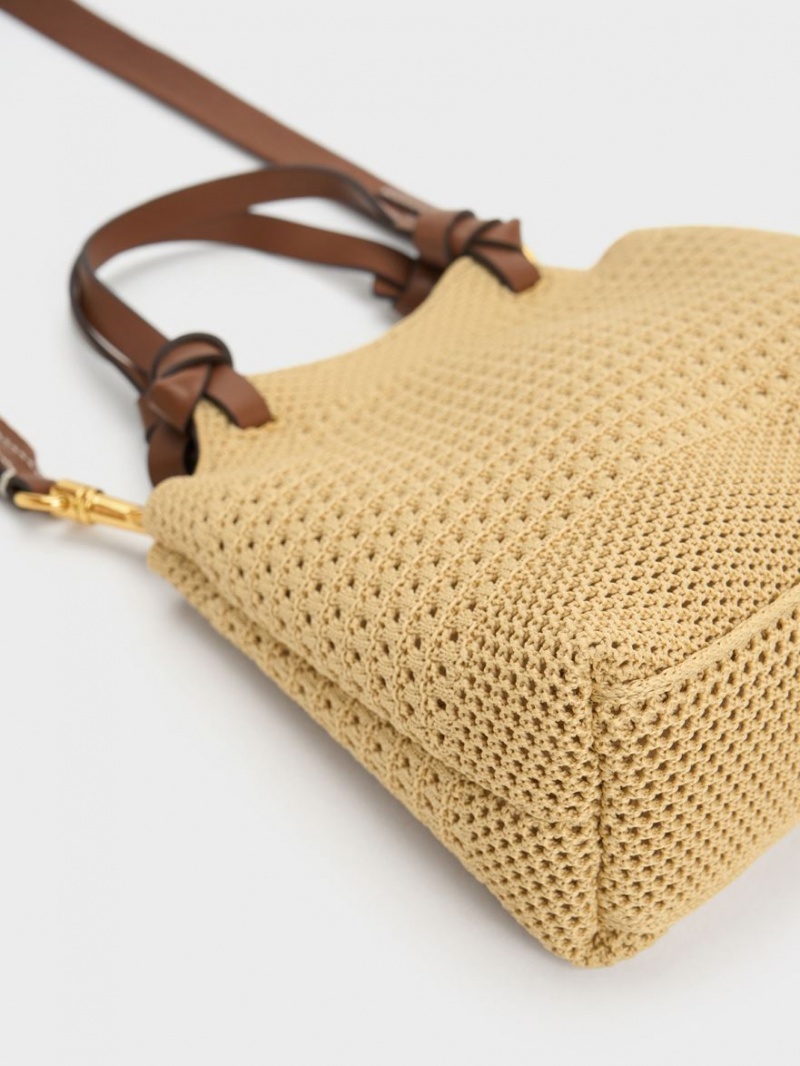 Geanta Tote Charles & Keith Ida Knotted Handle Tricotate Bej | 041TCIORX