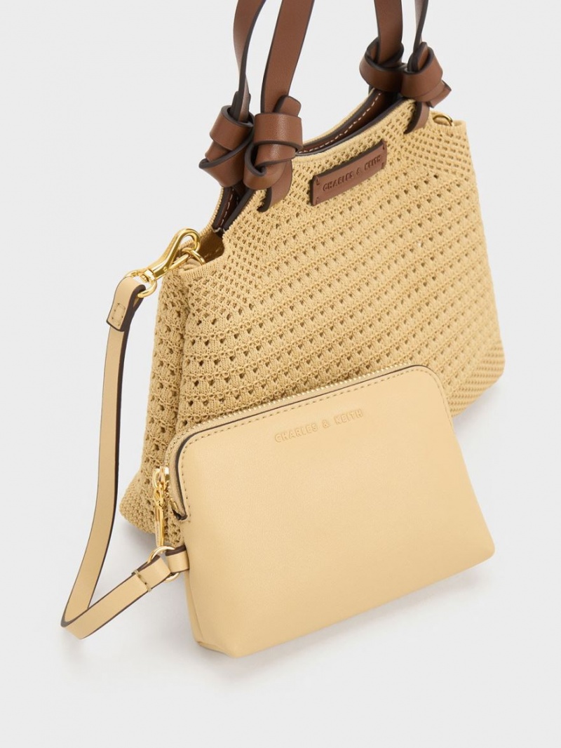 Geanta Tote Charles & Keith Ida Knotted Handle Tricotate Bej | 041TCIORX