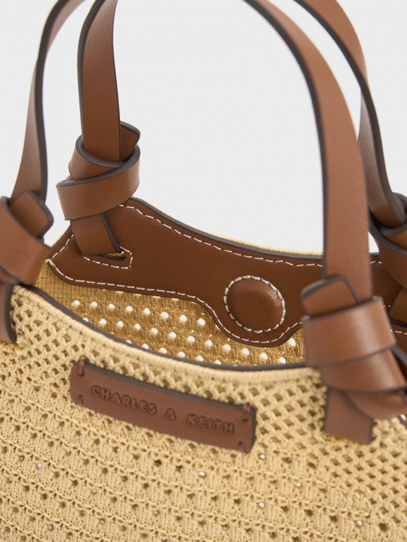 Geanta Tote Charles & Keith Ida Knotted Handle Tricotate Bej | 041TCIORX