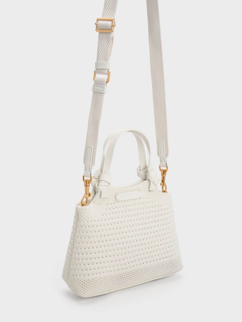 Geanta Tote Charles & Keith Ida Knotted Handle Tricotate Albi | 695RKPFAN