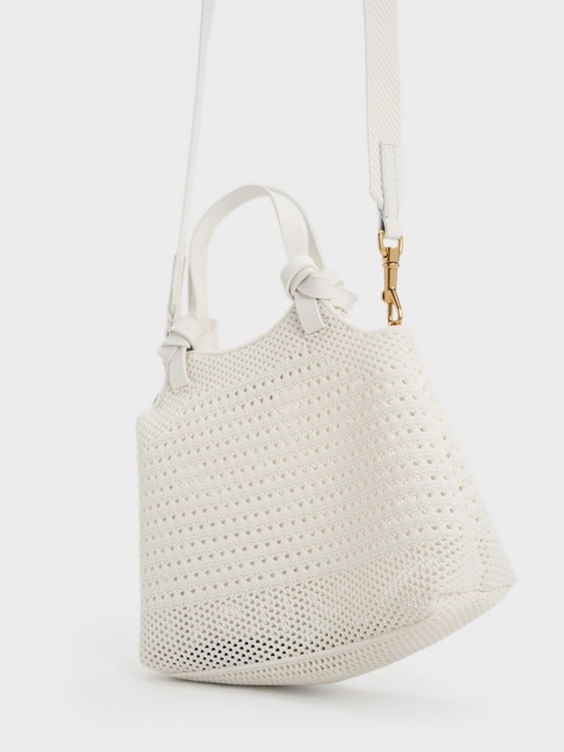 Geanta Tote Charles & Keith Ida Knotted Handle Tricotate Albi | 695RKPFAN