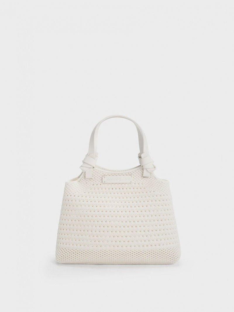 Geanta Tote Charles & Keith Ida Knotted Handle Tricotate Albi | 695RKPFAN