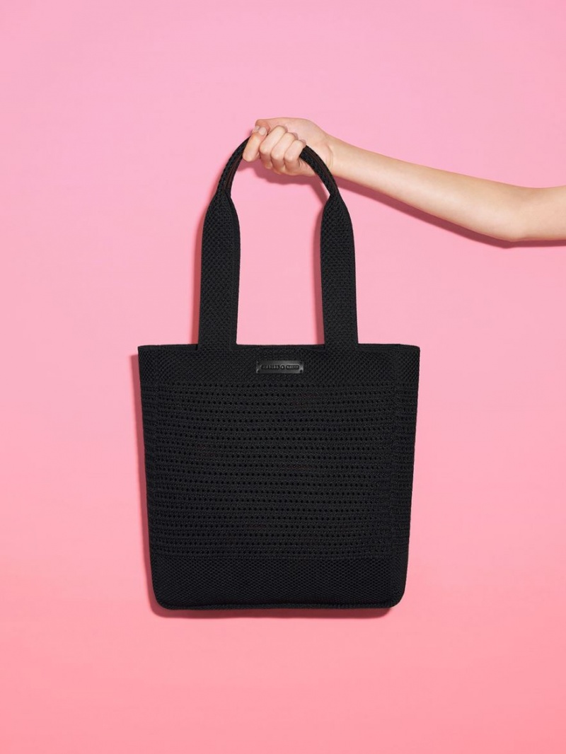 Geanta Tote Charles & Keith Ida Tricotate Negrii | 189TQZPEW