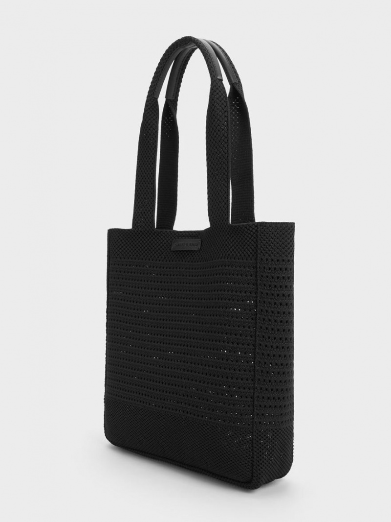 Geanta Tote Charles & Keith Ida Tricotate Negrii | 189TQZPEW