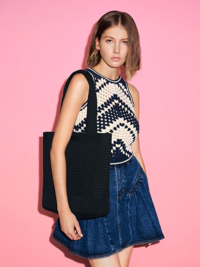 Geanta Tote Charles & Keith Ida Tricotate Negrii | 189TQZPEW