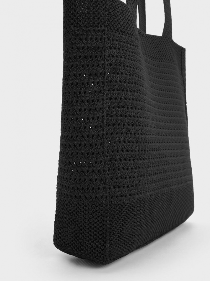 Geanta Tote Charles & Keith Ida Tricotate Negrii | 189TQZPEW