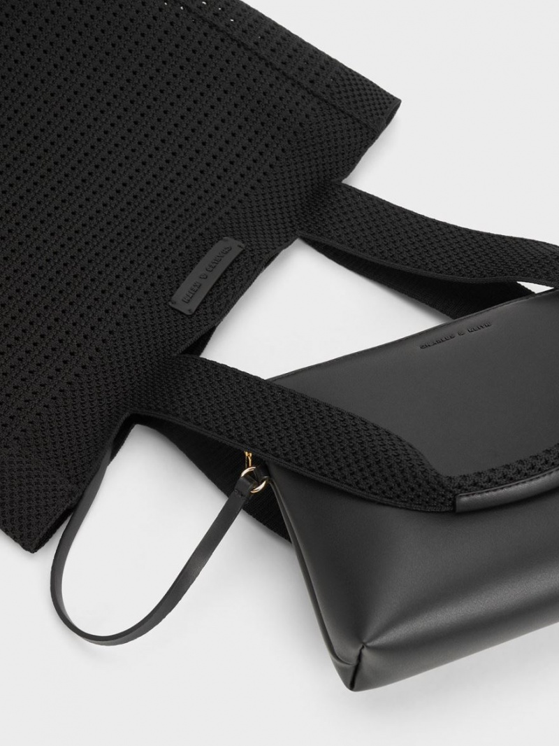 Geanta Tote Charles & Keith Ida Tricotate Negrii | 189TQZPEW