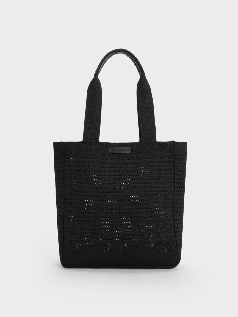 Geanta Tote Charles & Keith Ida Tricotate Negrii | 189TQZPEW